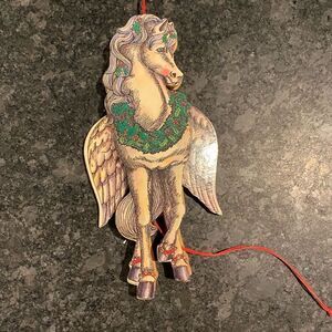 Pegasus Vintage Pull String Ornament Susan Feves 1985 Winged Horse